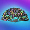 UV Glow Gradient Fluorescent Mushroom Pattern Printed Folding Line Dance Hand Fan