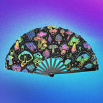 UV Glow Gradient Fluorescent Mushroom Pattern Printed Folding Line Dance Hand Fan
