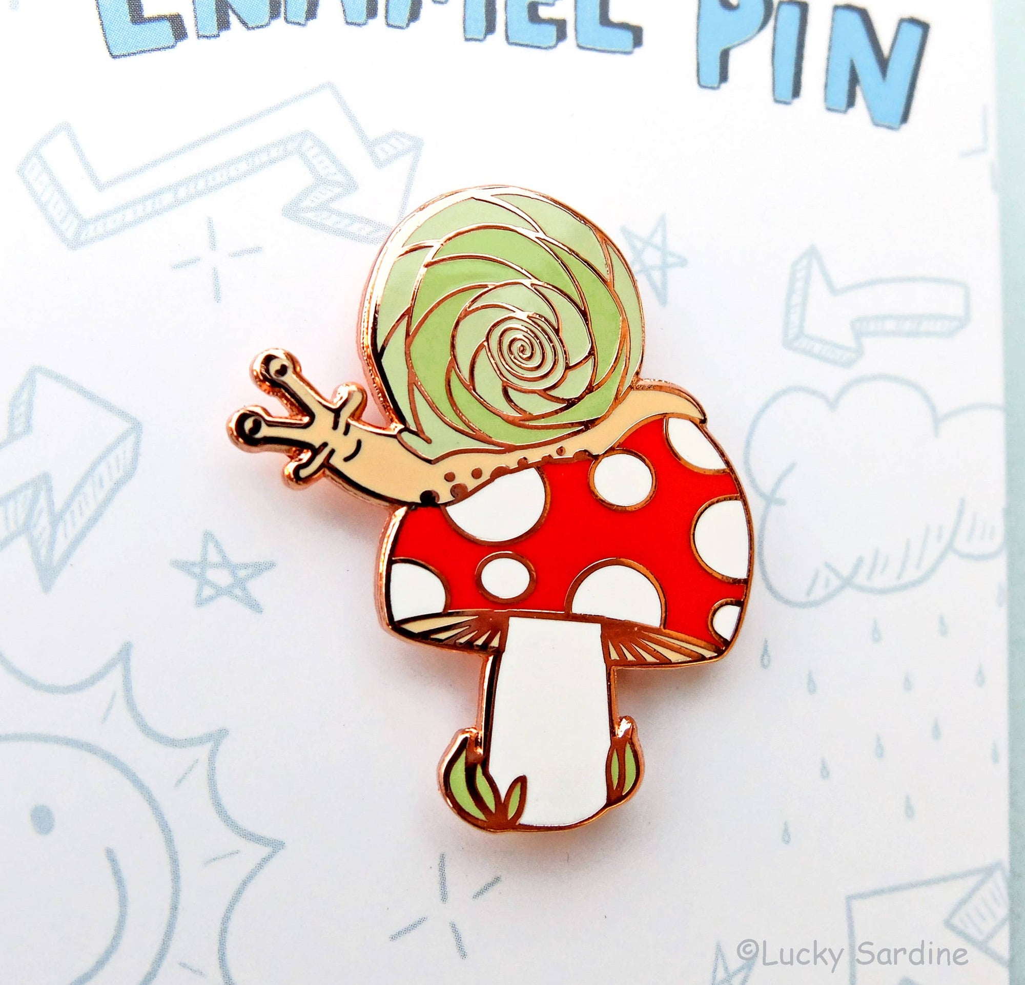 Snail & Toadstool, Mushroom Shroom 70's 80s, Hard Enamel Pin
