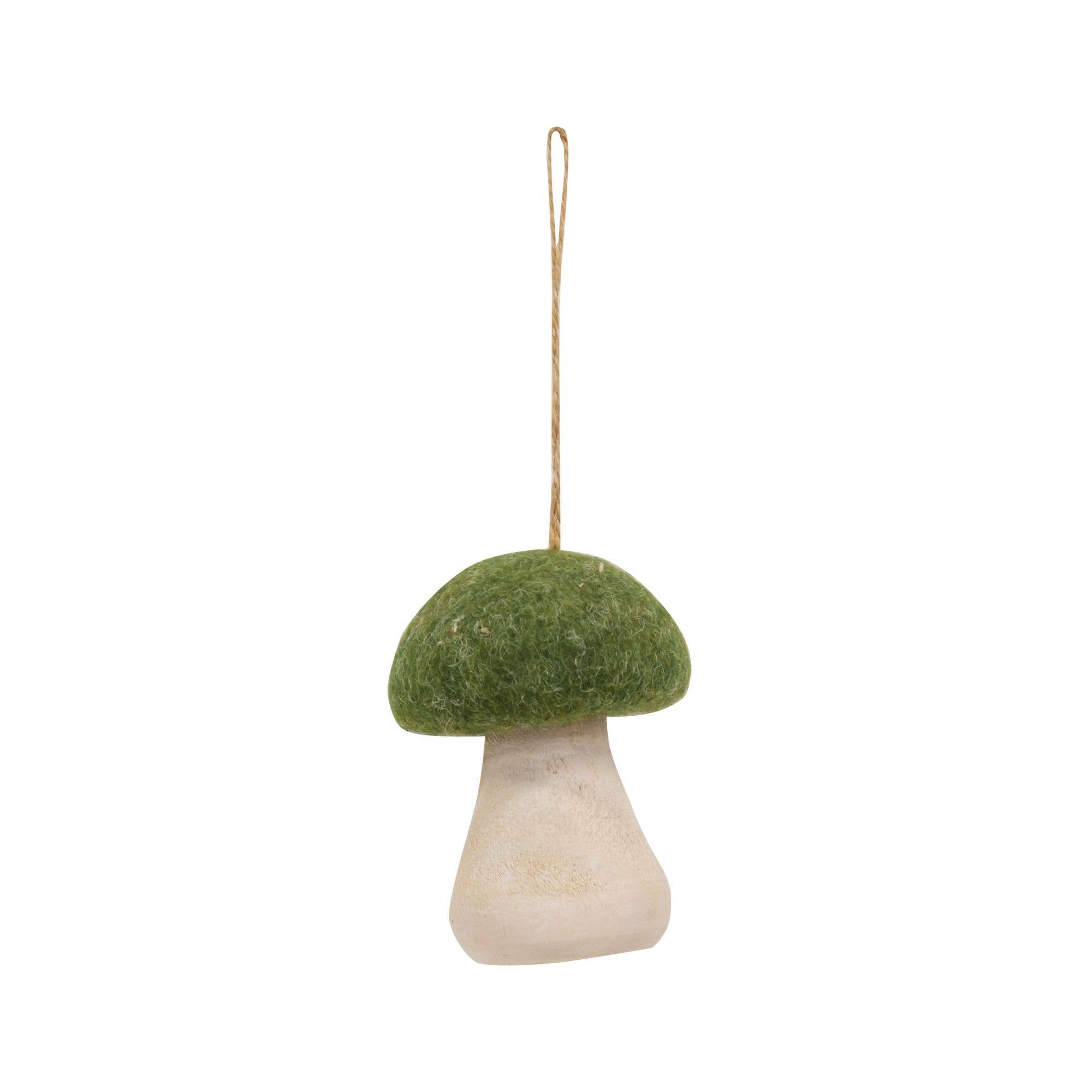 Felted Wooden Mushroom Ornament