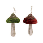 Velvet Glittered Mushroom Ornament 8", 2 Asstd.