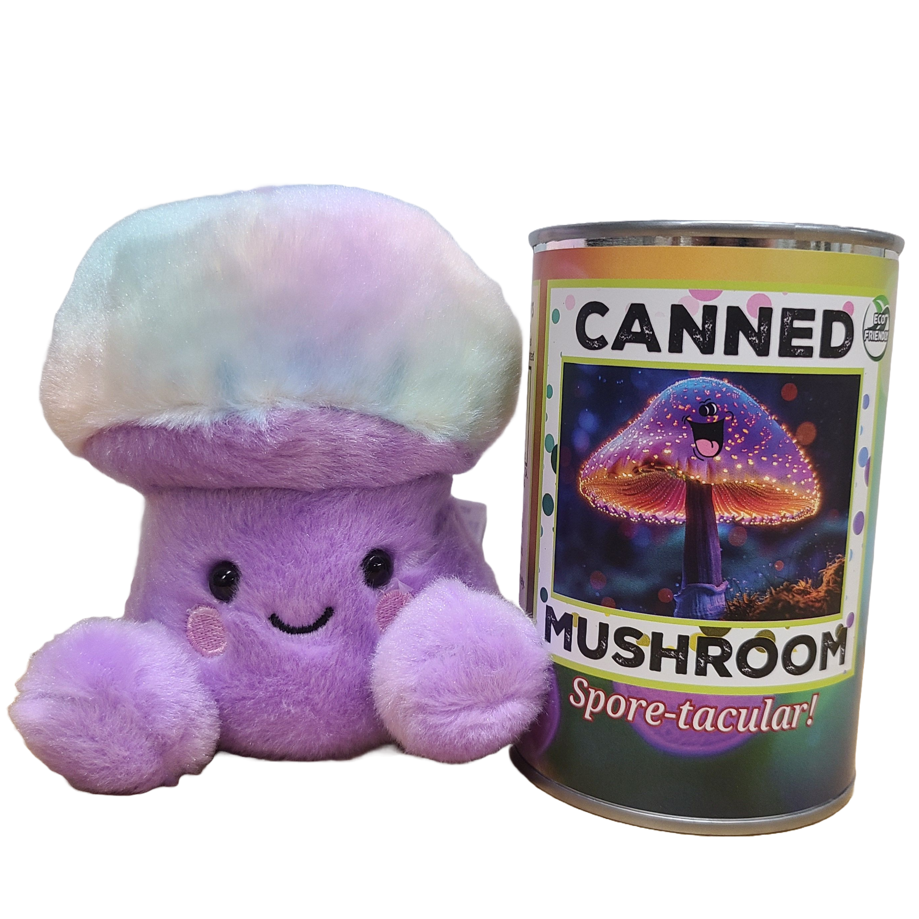 Canned Mushroom - Ombre Rainbow Mushroom Plush Gift w/Jokes