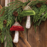 Velvet Glittered Mushroom Ornament 5.5", 2 Asstd.