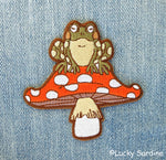 Toad & Mushroom, Toadstool Frog Embroidered Iron-On Patch