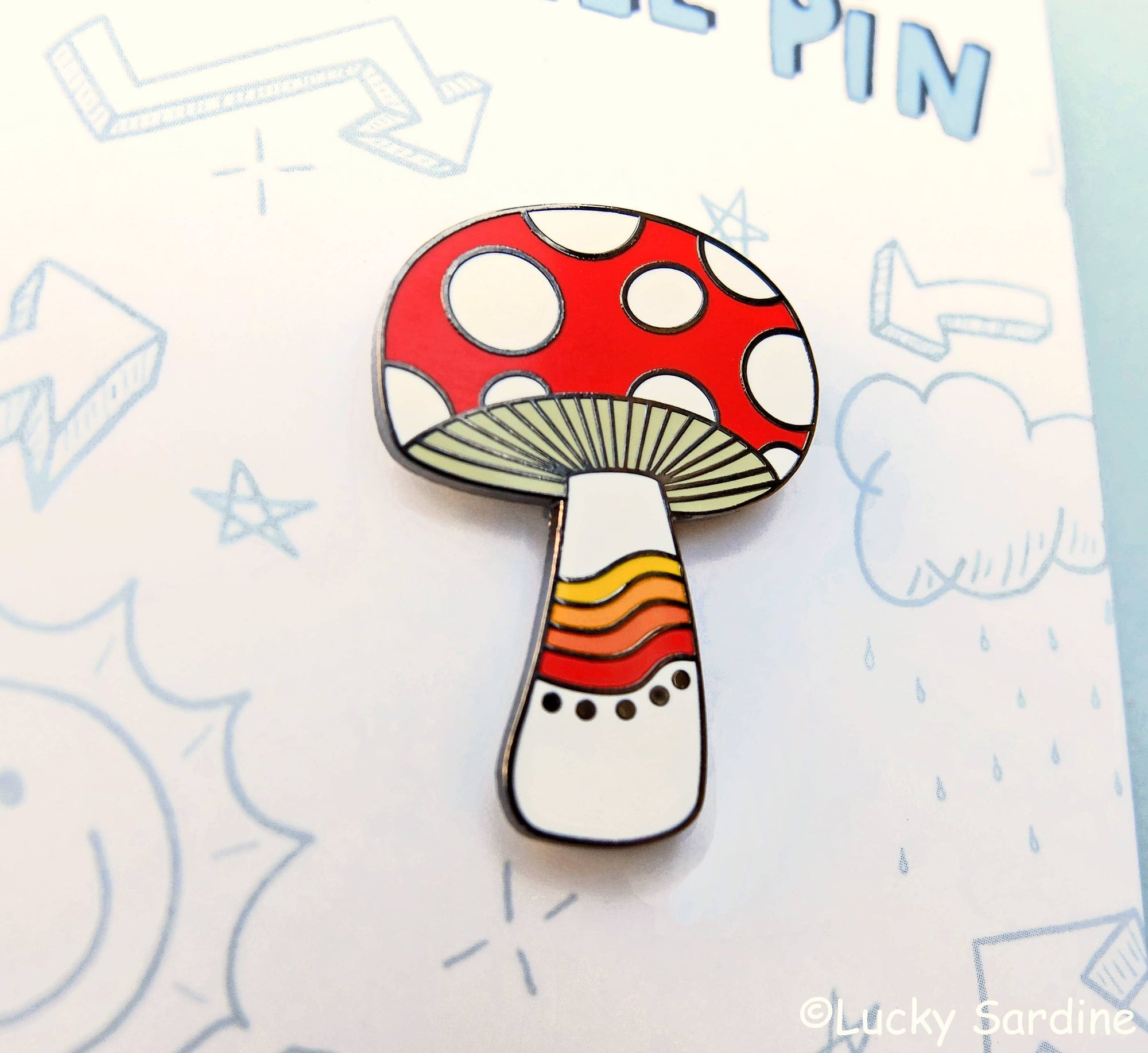 Mushroom Rainbow, Magic Shroom, Retro Vintage 70s Enamel Pin
