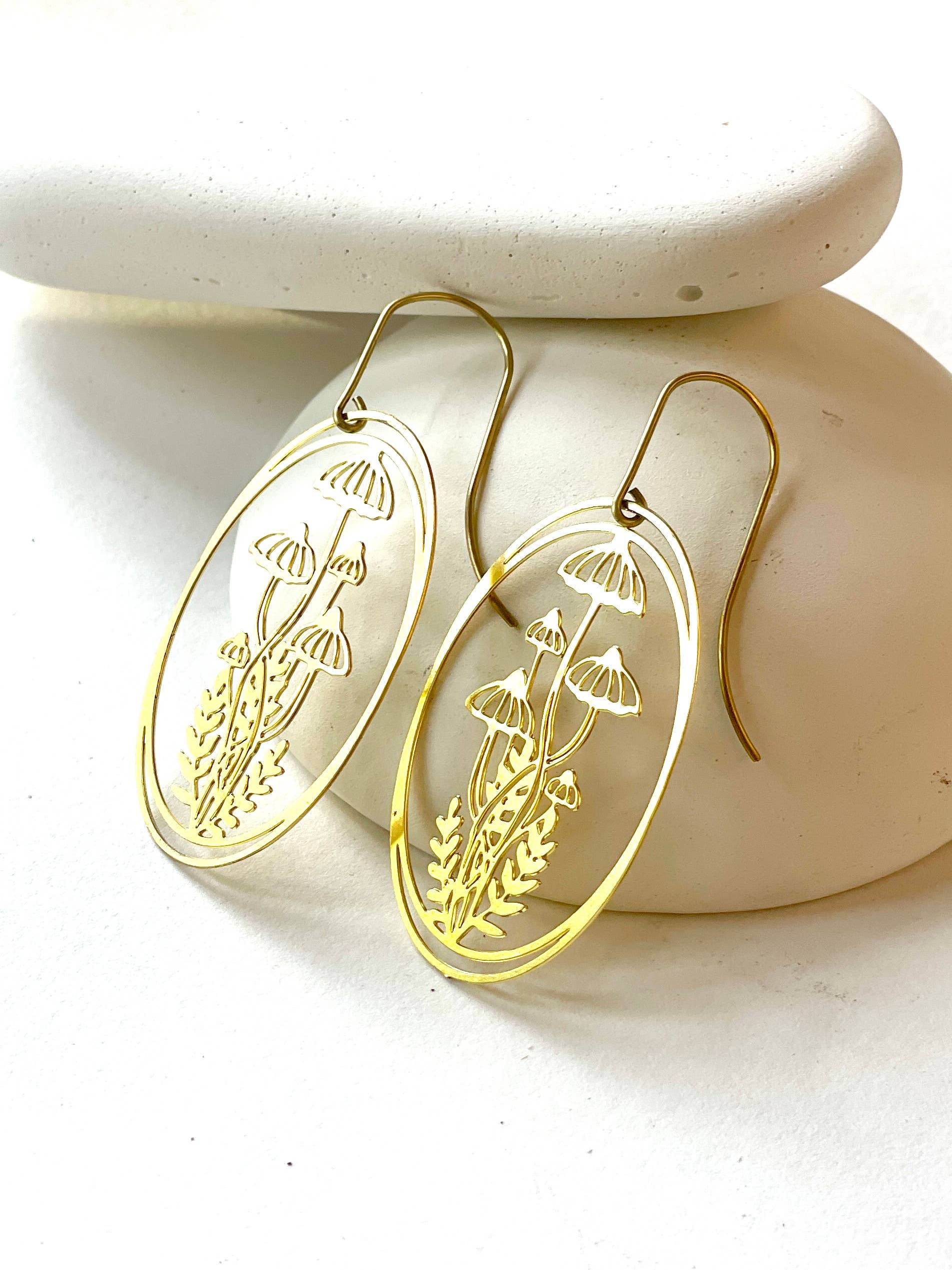 Delicate Brass Mushroom Vignette Earrings